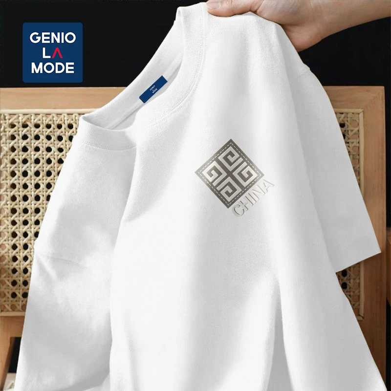 GENIOLAMODE新款白t恤夏季百搭中国风白色打底衫男装男士纯棉短袖