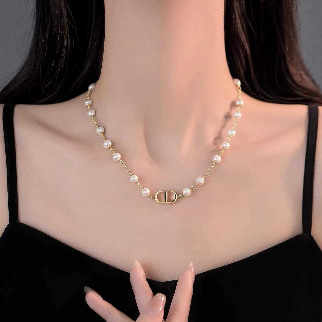 铜合金仿珍珠项链 满天星猪鼻子锁骨链 点位6毫米 时尚洋气（113）