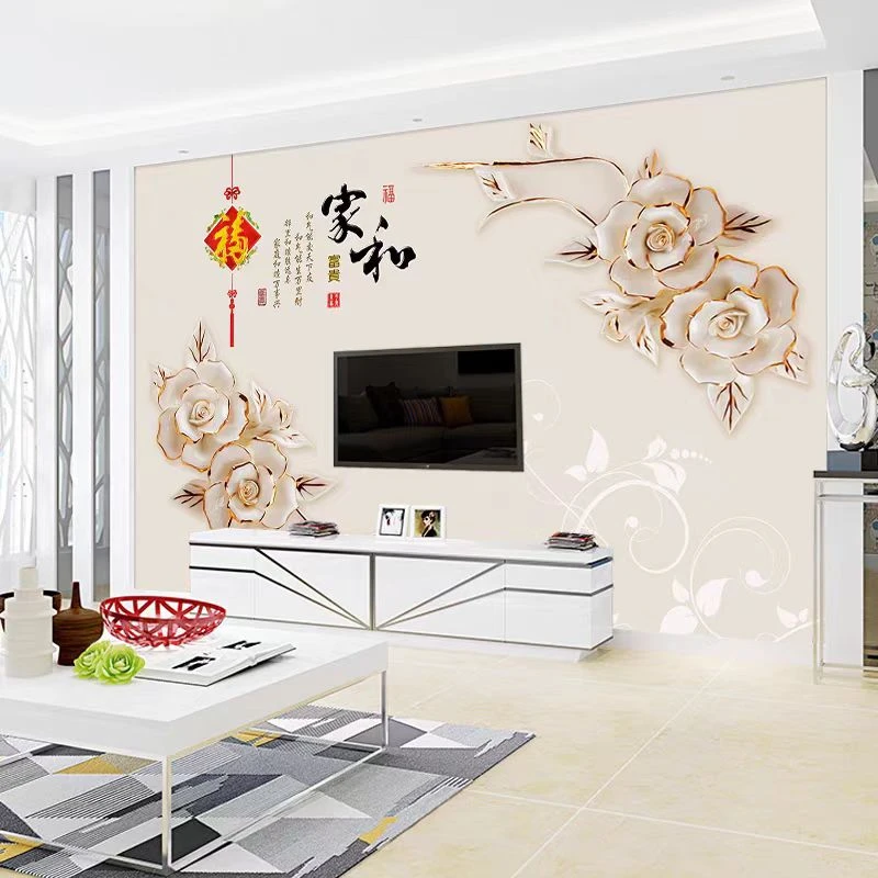 炎夏定制玫瑰电视背景墙壁纸简约现代墙纸3D立体装饰壁画温馨墙布