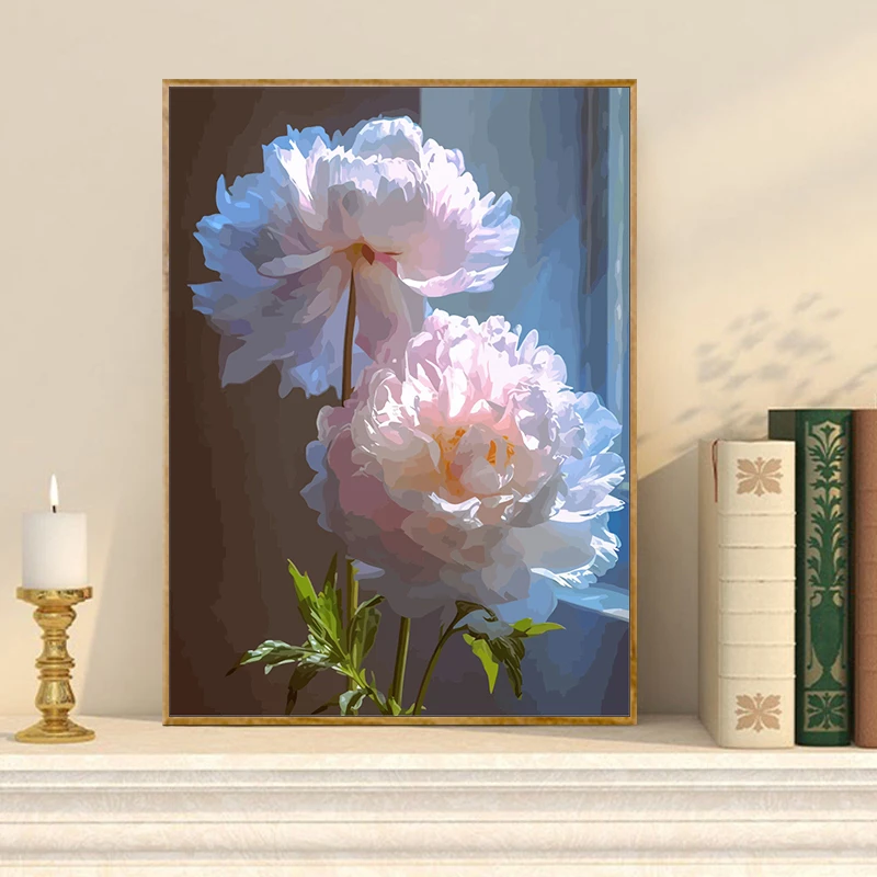 山茶花diy数字油画手工填充涂色绘解压治愈花卉丙烯装饰油彩挂画