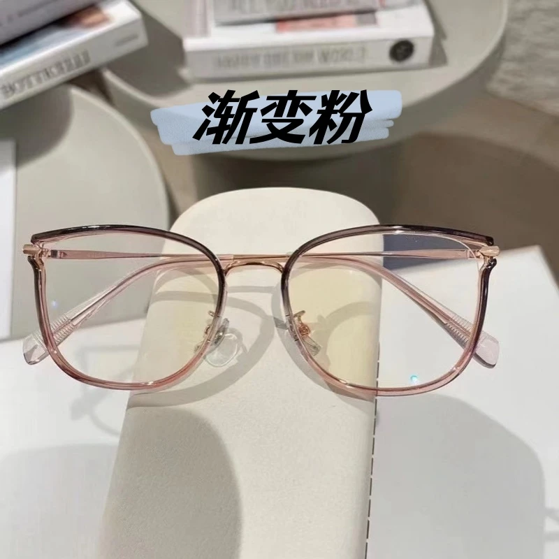 网红猫眼框眼镜女椭圆甜美近视镜圆形镂空ins风防蓝光变色平光镜