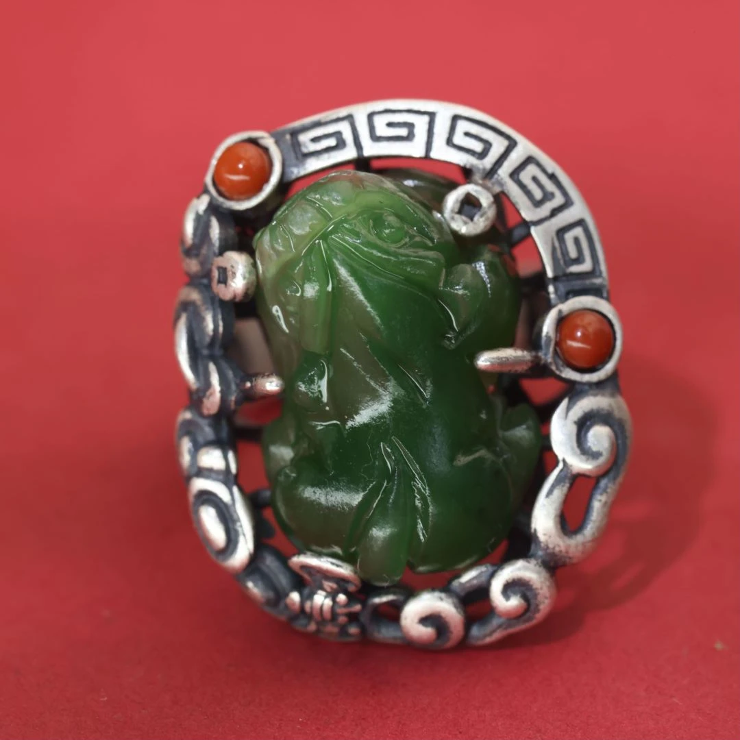 银925和田玉貔貅戒指SJ016