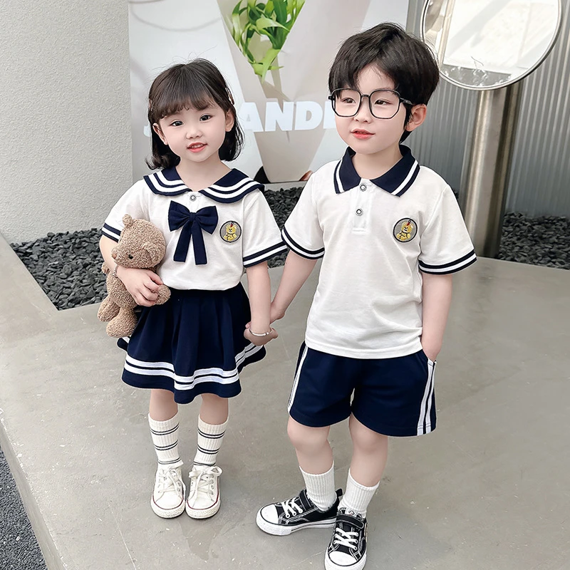 2024夏季兄妹装学院风套装幼儿园男女童小朋友园服针织两件套夏装
