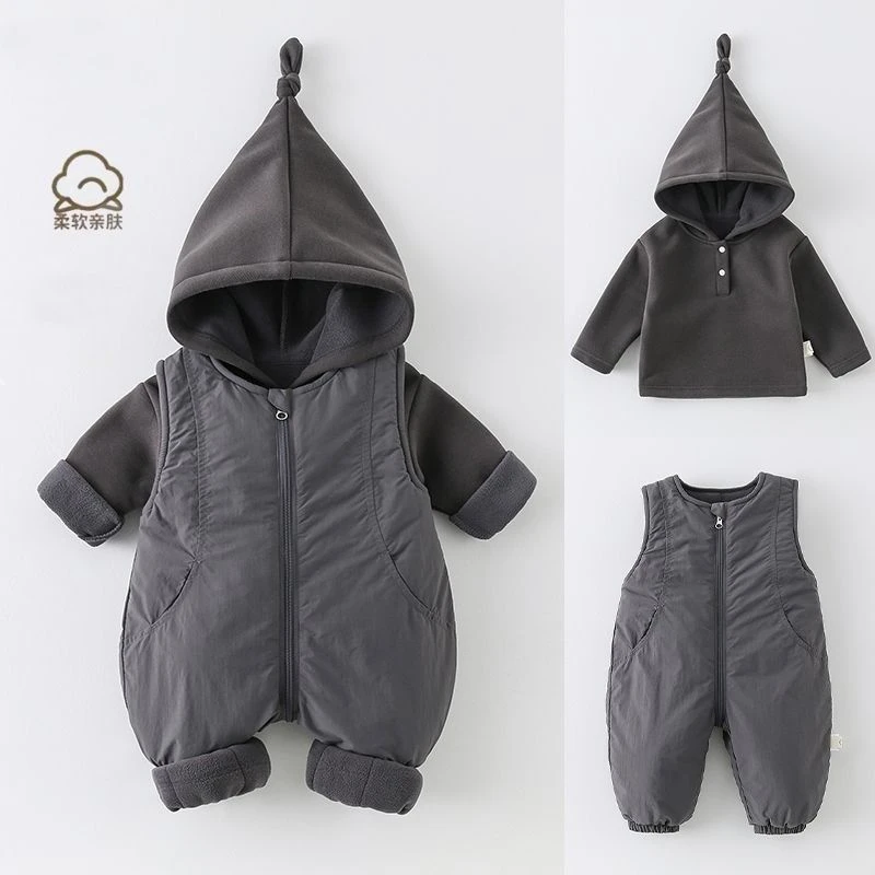 婴儿冬装衣服男宝宝女冬季夹棉连体衣加厚新生儿棉服爬服分体套装