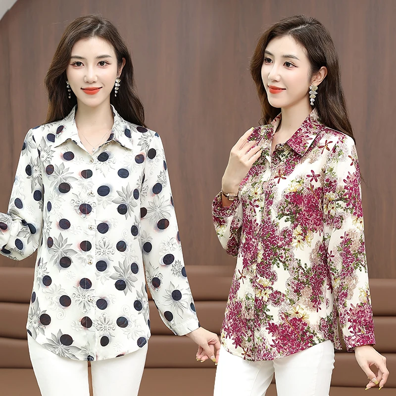 妈妈装春秋新款衬衫洋气百搭中老年大码女装