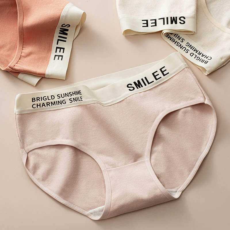 梦美静【4条装】简约字母7A100棉裆中腰运动透气舒适棉内裤无痕短裤
