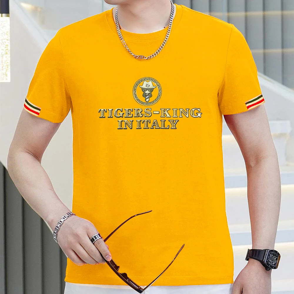 2024新款欧货夏季大码男士上衣T恤时尚百搭圆领烫印短袖帅气半袖