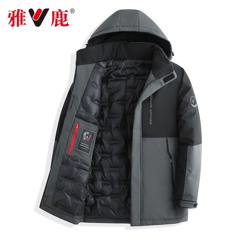 雅鹿棉衣男款冬季中长款可脱卸帽棉服爆款2022新款拼接冬款外套