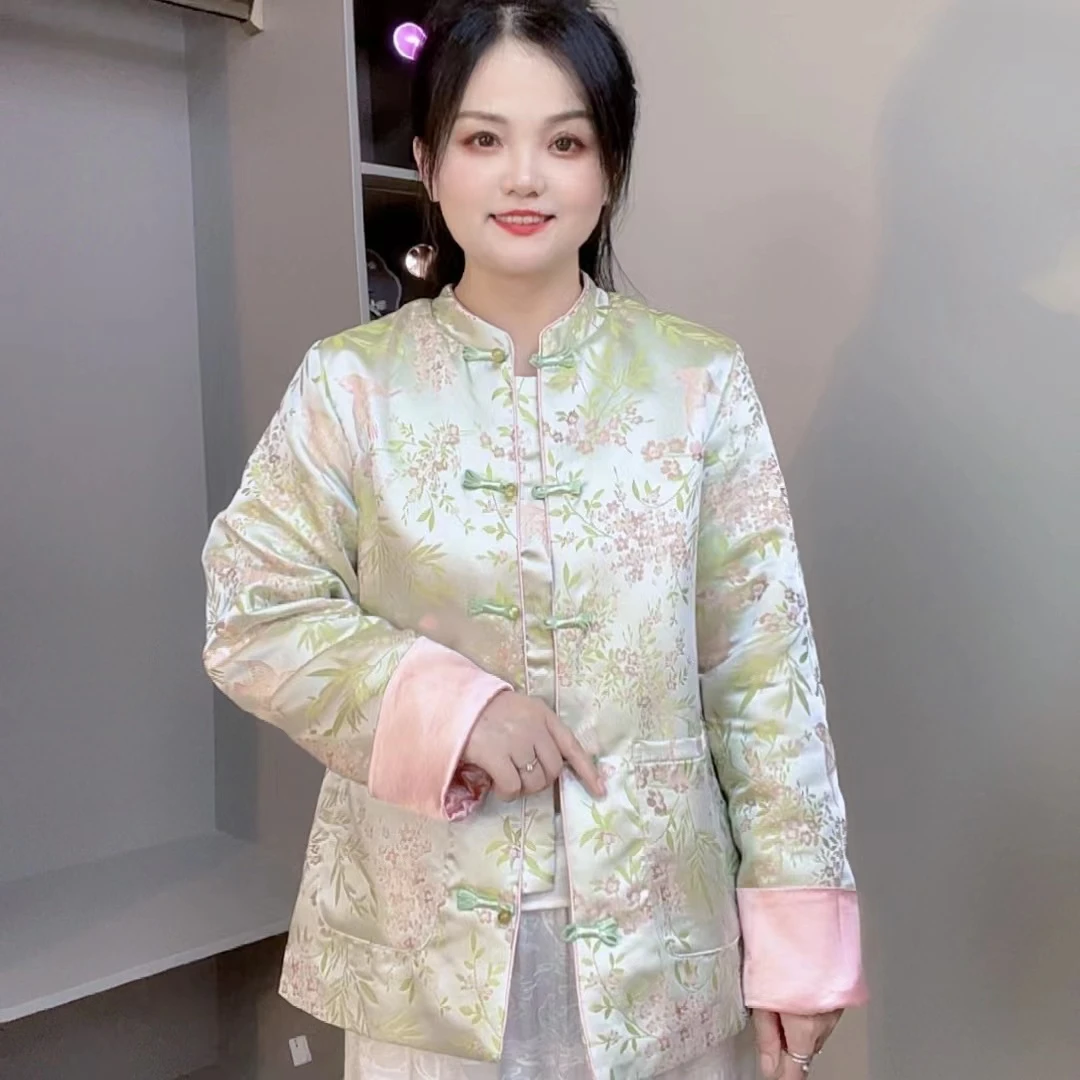 新中式国风时尚休闲开衫外套秋冬新款提花立领加棉上衣 XH1938658