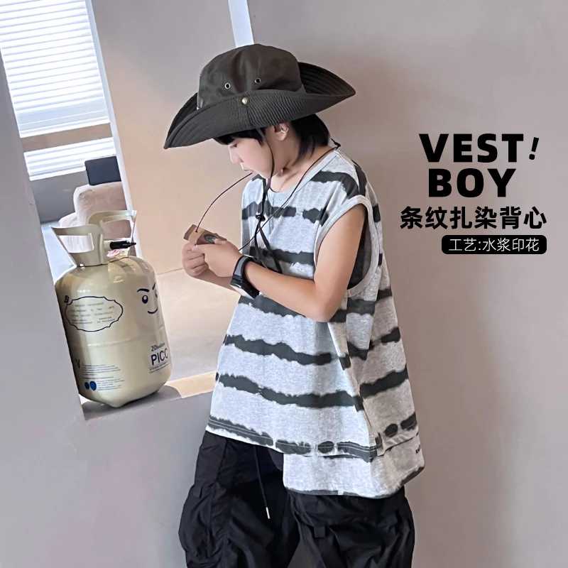 儿童夏装无袖背心男童T恤夏款2024新品男孩潮酷上衣洋气4044912O9