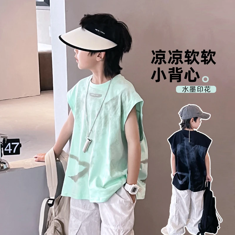 男童洋气宽松运动坎肩背心夏季儿童无袖t恤新款百搭时髦4058516O2