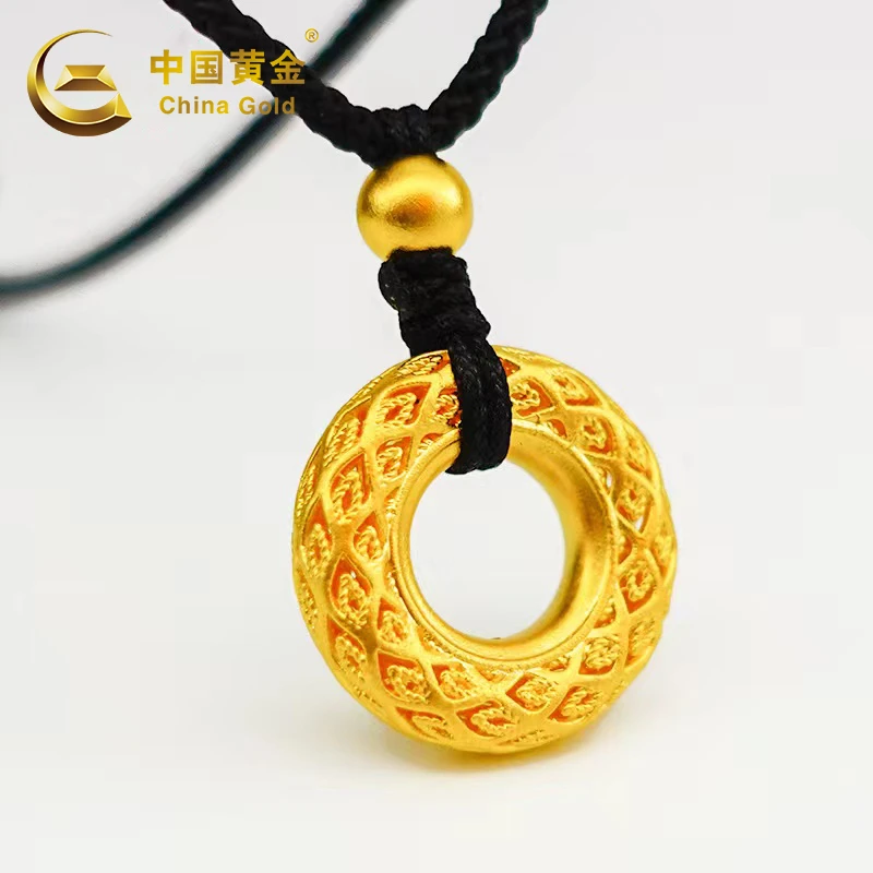 China Gold/中国黄金足金999凤羽扣黄金吊坠项链平安转运珠古法