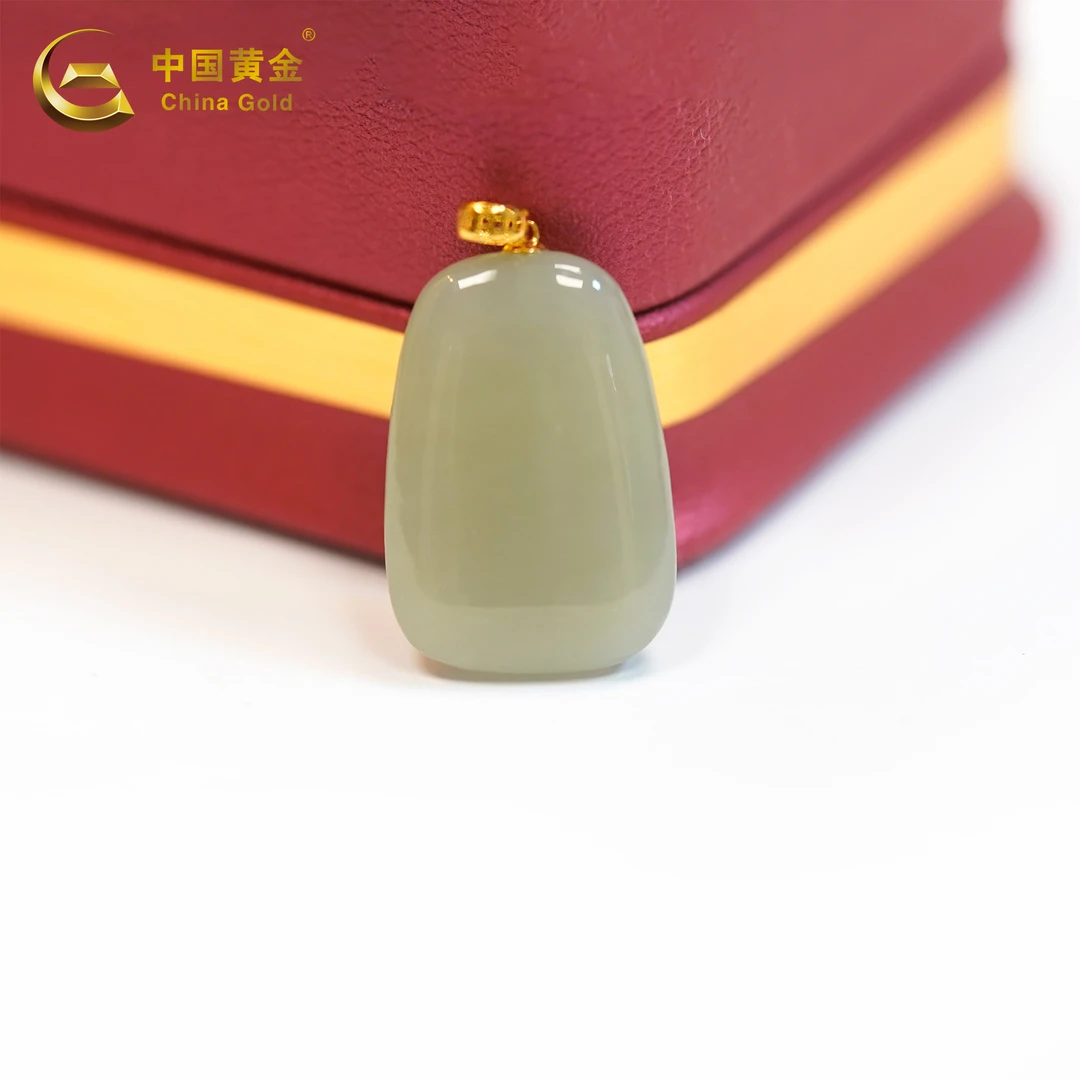 China Gold/中国黄金和田玉吊坠时尚18K金梯形无事牌(赠银镀金链)