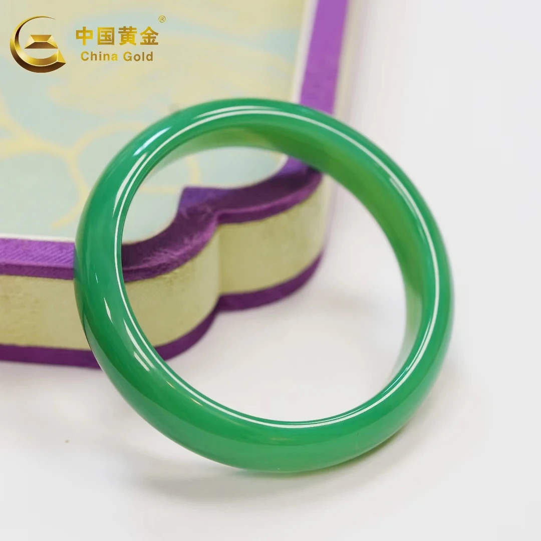 China Gold/中国黄金素玉绿玉髓轻奢简洁素圈手镯精品绿色美人镯