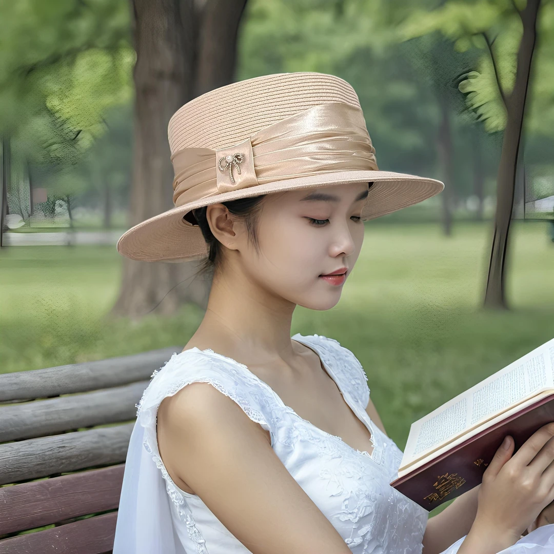 帽子2024女款网红款大头围显脸小女款夏季遮阳防紫外线平顶帽透气
