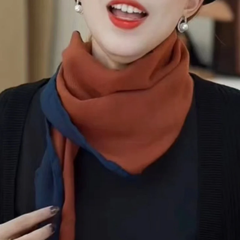 ins风百搭网红秋冬文艺款棉麻双面双层小围巾小众洋气高档领巾