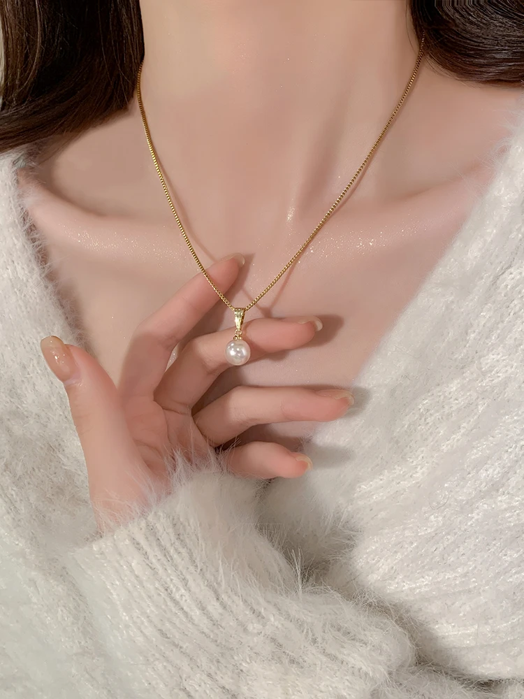 合金项链 金色珠项链女士法式复古高级感吊坠毛衣链独特气质装饰