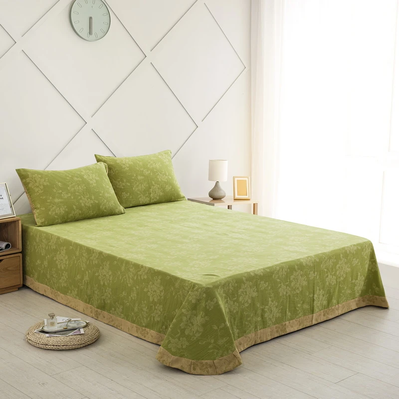 床单100%纯棉全棉双层纱色织提花轻奢宽边款加厚床单不起球不掉色