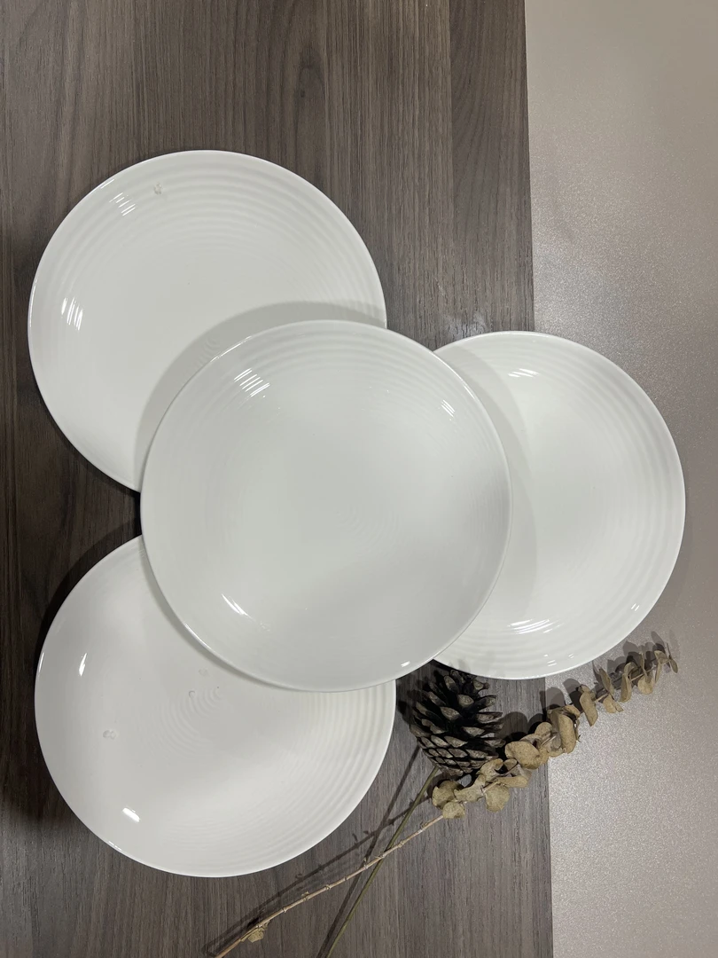 4个装7.5英寸纯白螺纹盘家用陶瓷炒菜盘子