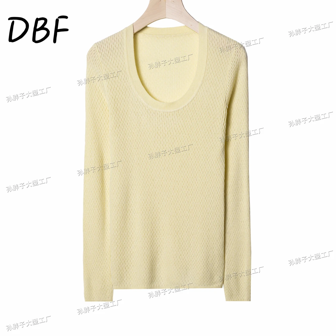 【大型工厂】秋季精纺羊毛衫U型领长袖针织网格纯色打底衫ZN2887