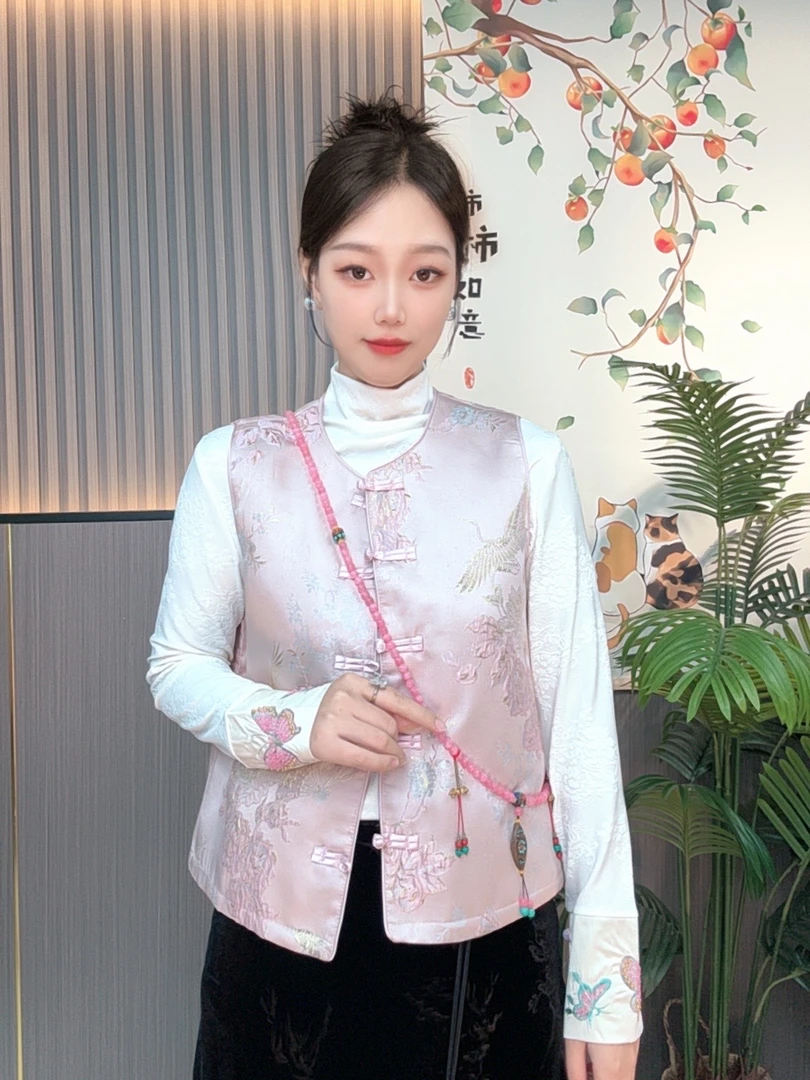 【加棉仙鹤】新中式国风织锦缎织绣文艺中国风提花新款秋冬款马甲