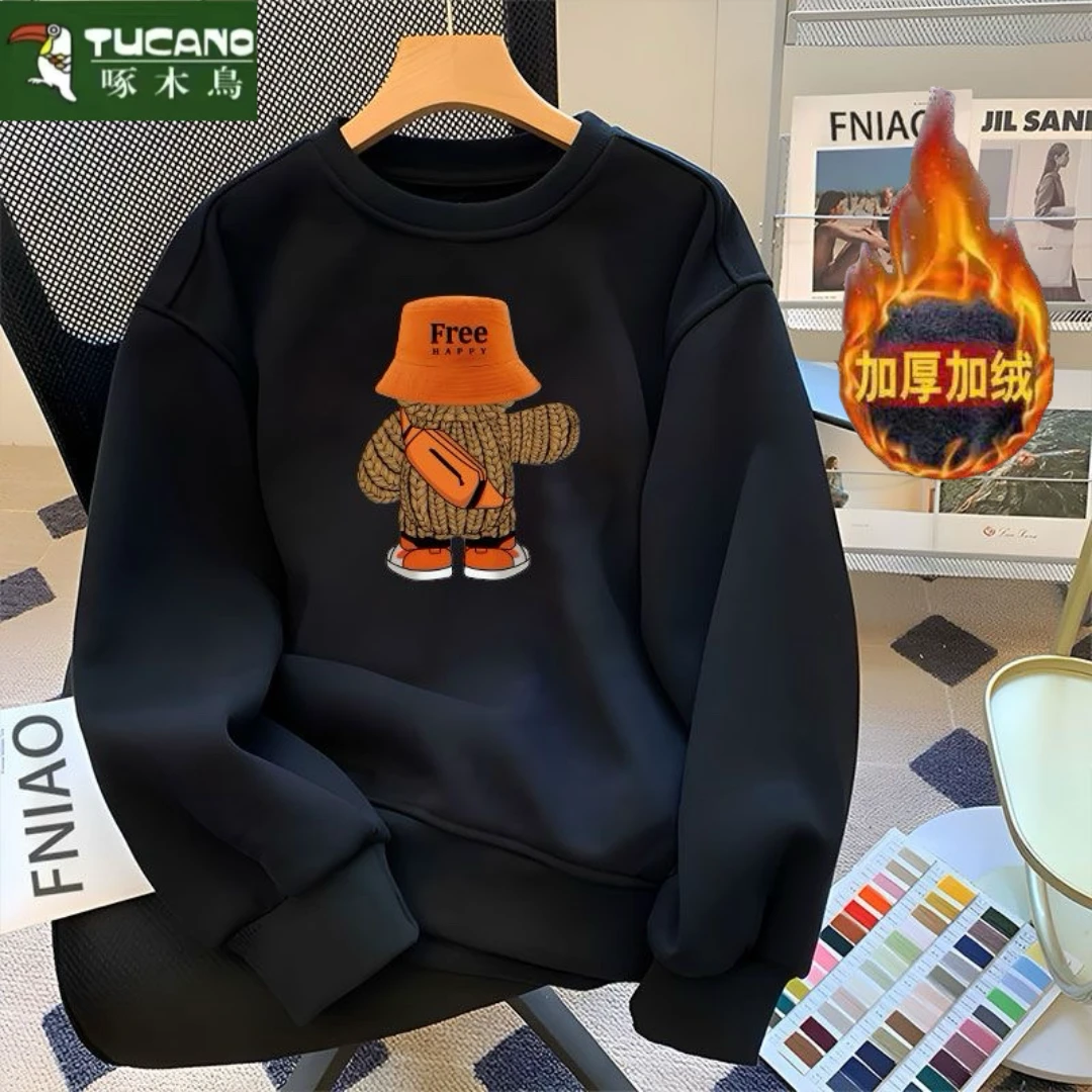 啄木鳥秋冬加绒男士时尚百搭宽松休闲套头韩版潮流长袖秋季男卫衣
