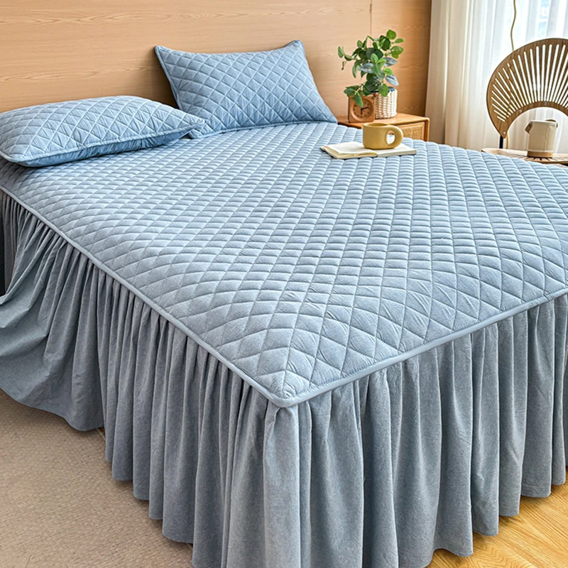 a类全棉夹棉床裙单件2024新款公主风纯水洗棉遮丑床罩套四季通用