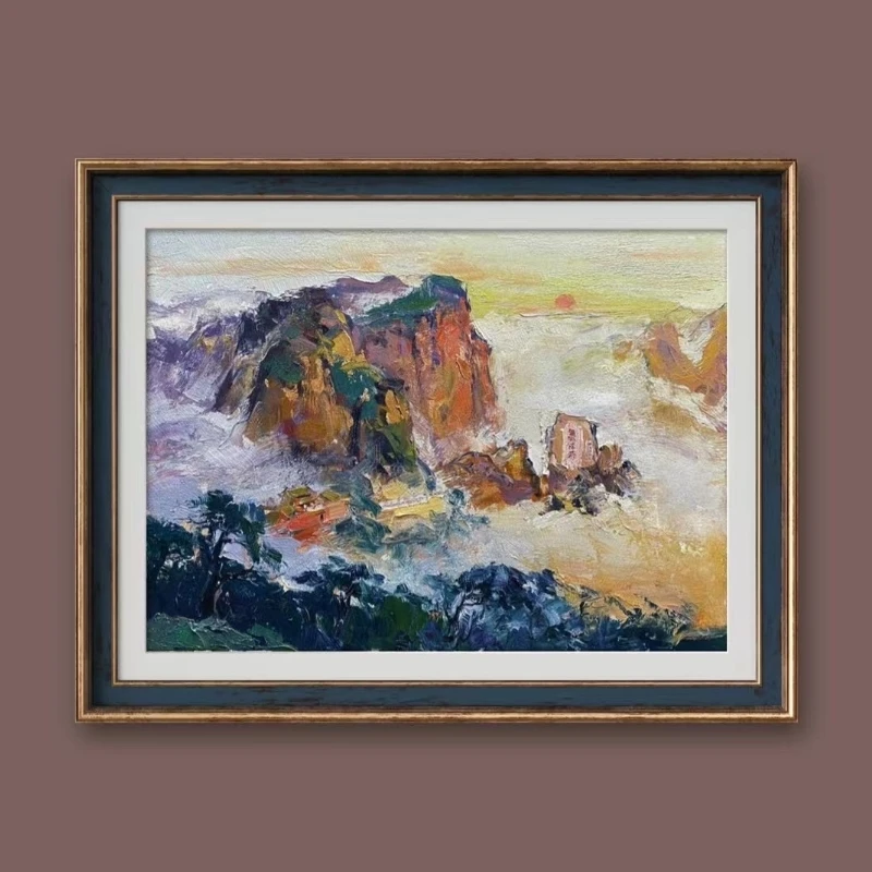 精品手绘油画《泰山》新中式、茶室、办公室、工作室日出挂画