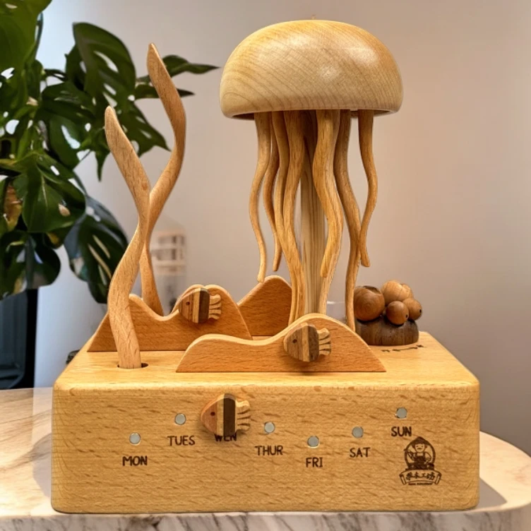 木制游动的水母 手工实木摆件 生日节日礼物 儿童玩具纯手工木质