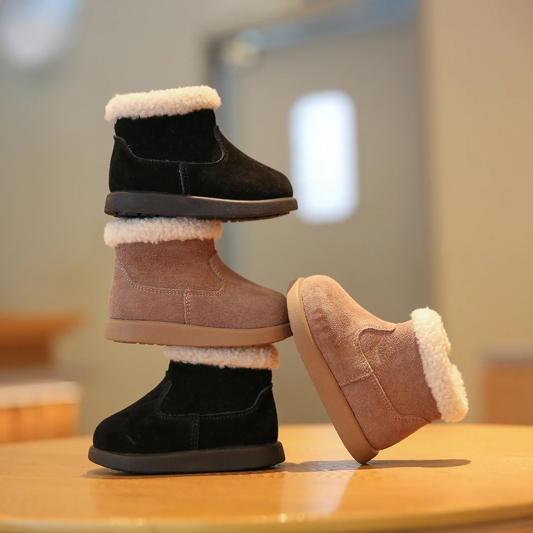 Sportmern2024冬季新款女童棉靴婴幼儿软底小童保暖棉鞋加厚皮靴