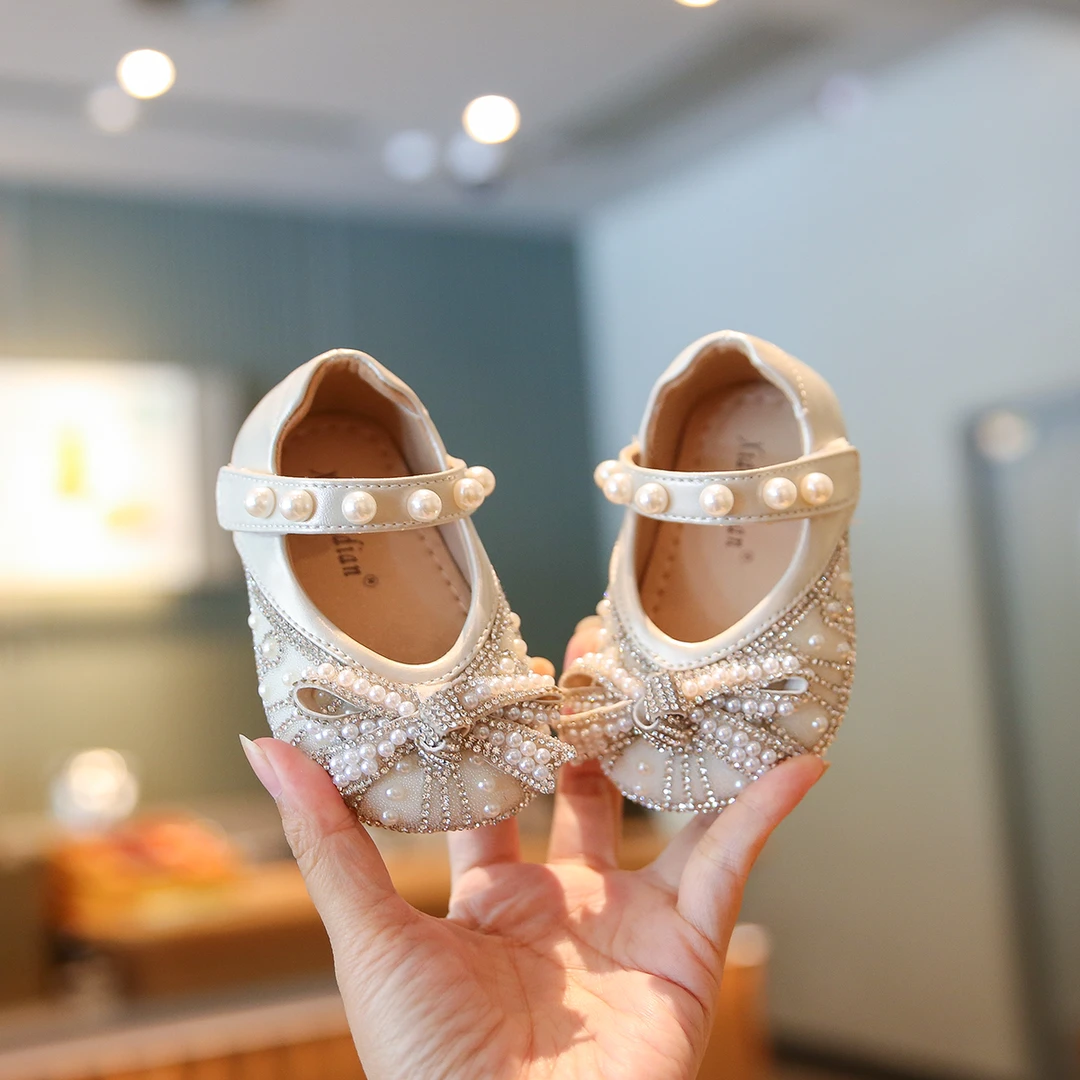 Sportmern女宝宝鞋子女童公主鞋婴儿学步鞋软底甜美亮钻小童皮鞋