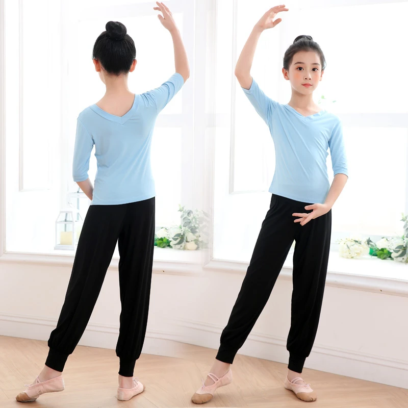 儿童舞蹈服装女童练功服纯棉套装春夏少儿中国舞形体服民族舞芭裤