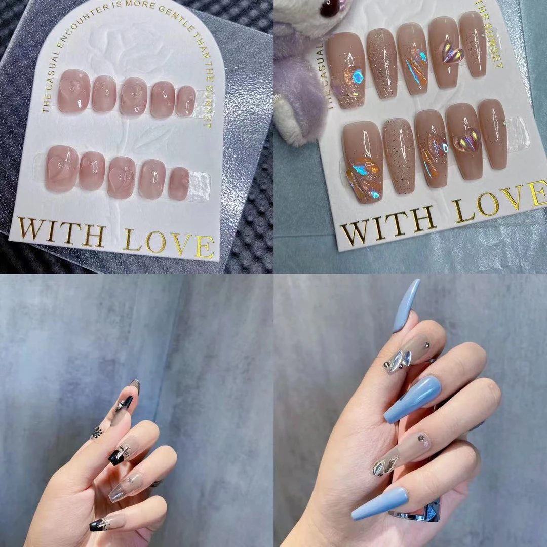 竹夏【拍下备注编号】手工穿戴甲中长款穿戴式冰透梯形