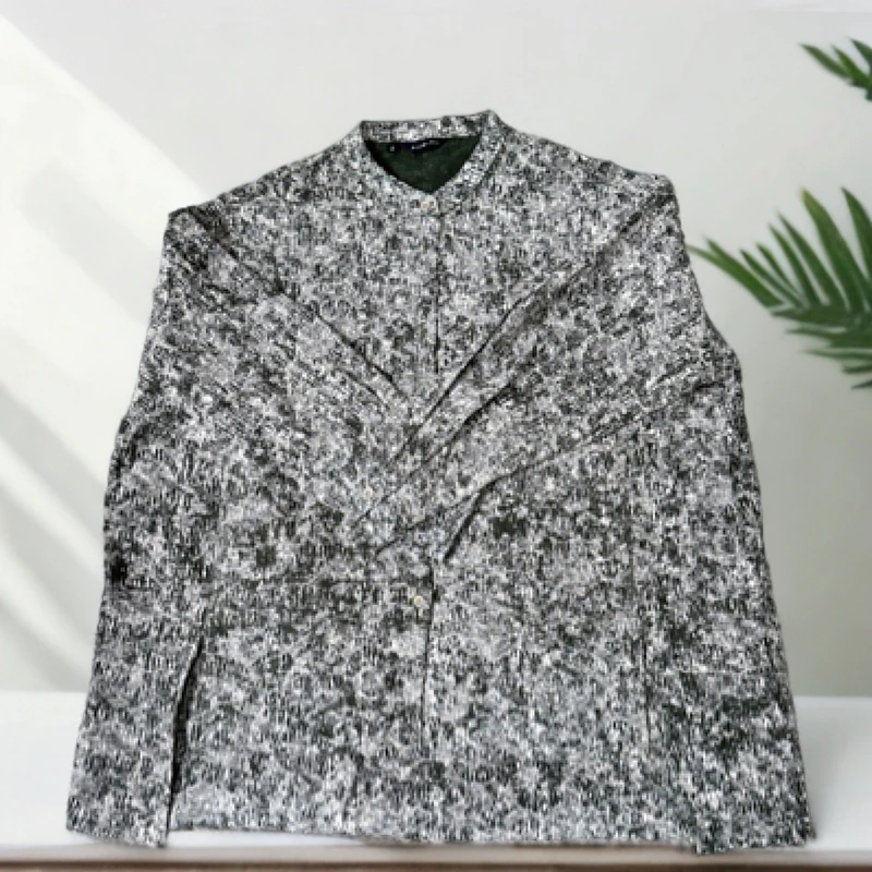 新思维棉麻炫彩绿花立领衬衣长袖有口袋面料柔软上身很舒适宽底边