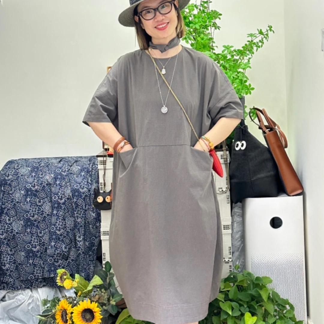 新思维原创双口袋开线连衣裙小暗格overseas 宽松版藏肉有范简约