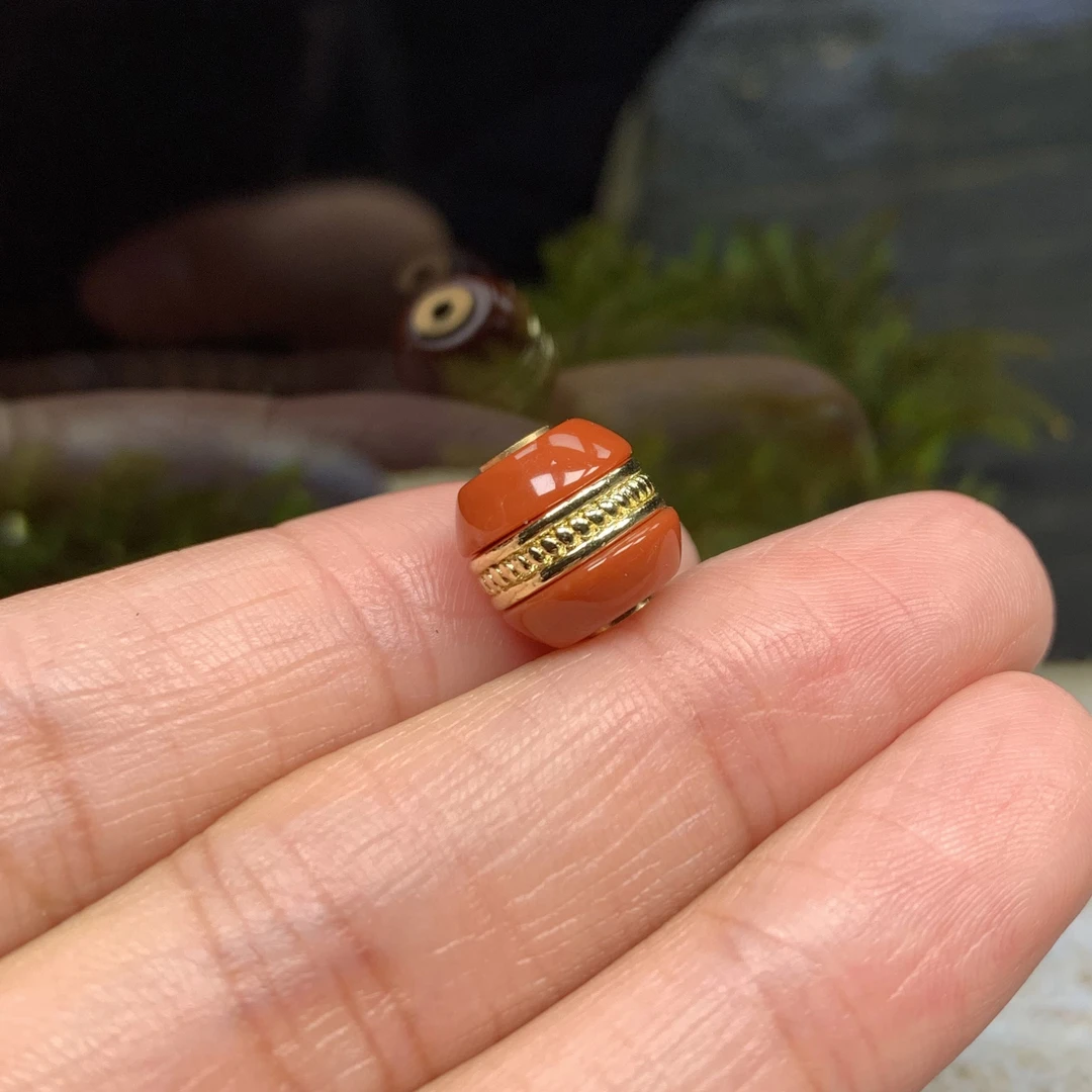 【旷野珠宝】汉堡珠 川料南红配珠柿子红满色满肉无优化