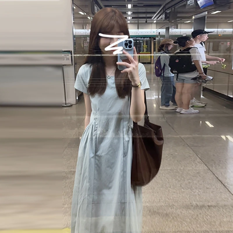 产地好物女装方领显瘦气质小个子时尚夏季小众初恋连衣裙4171