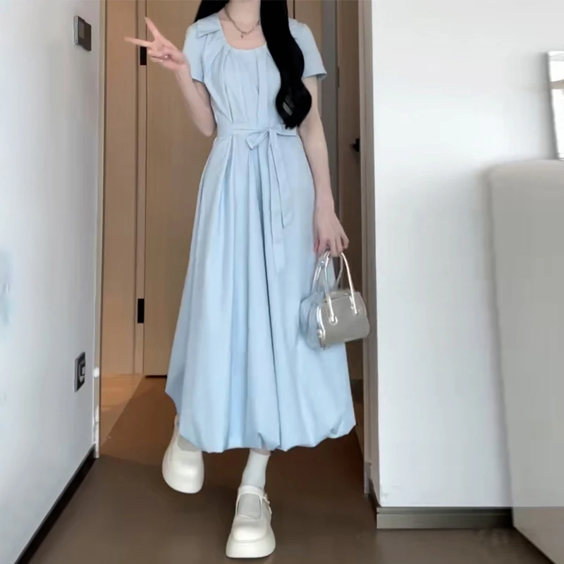 3345法式海边度假连衣裙子女夏季双十一新款小个子气质泡泡袖长裙
