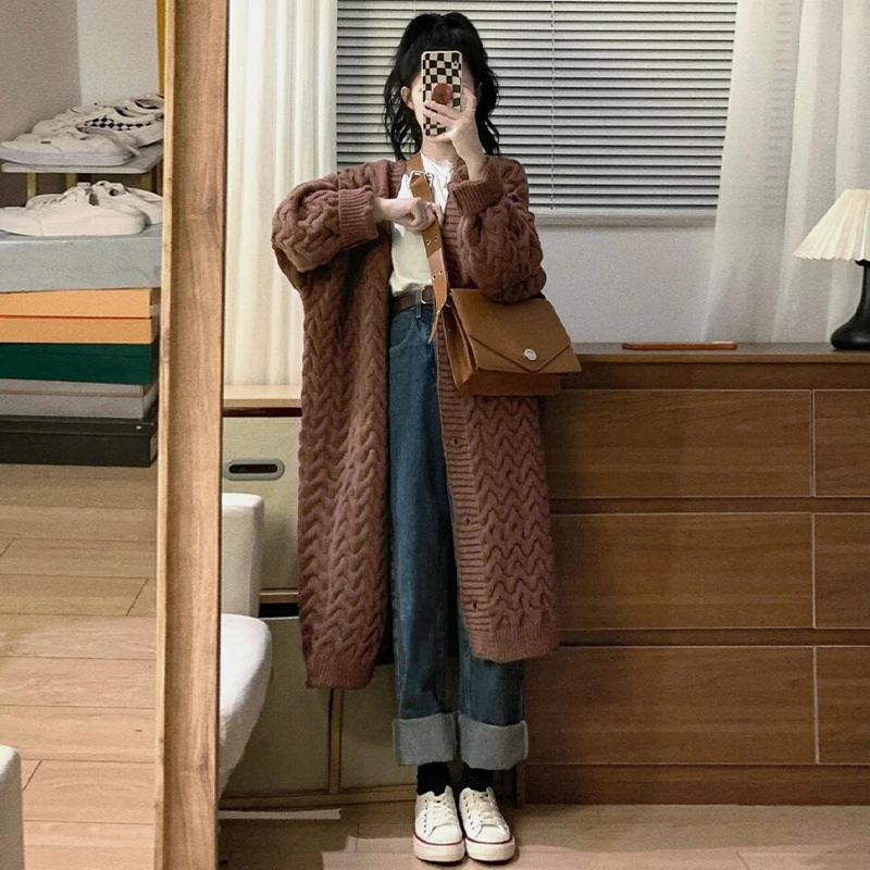 1139设计感长毛衣针织衫开衫外套中长款设计感上衣秋冬新款女