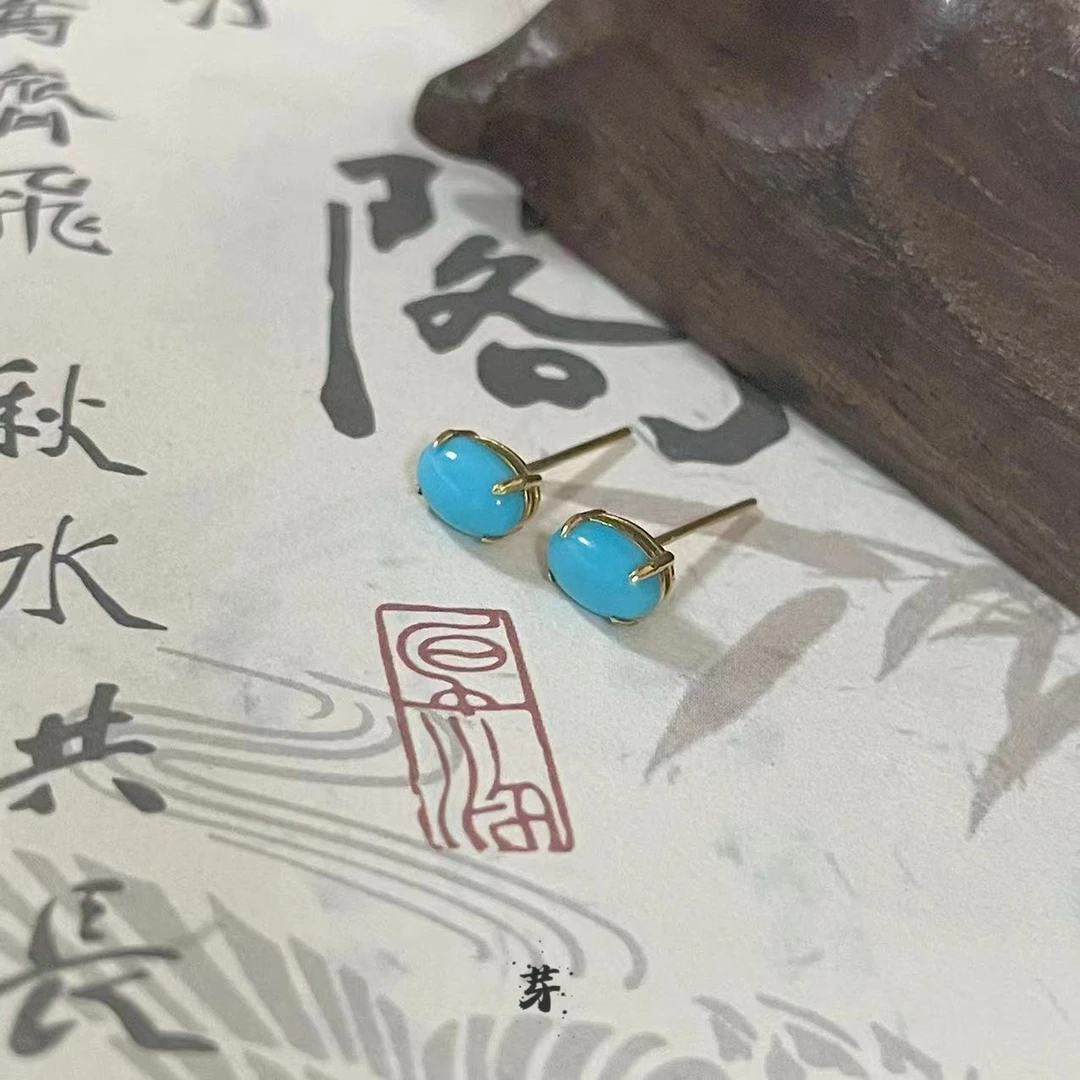 【鲸囍】美松●18K金镶嵌绿松石耳钉多样性发其一#8772