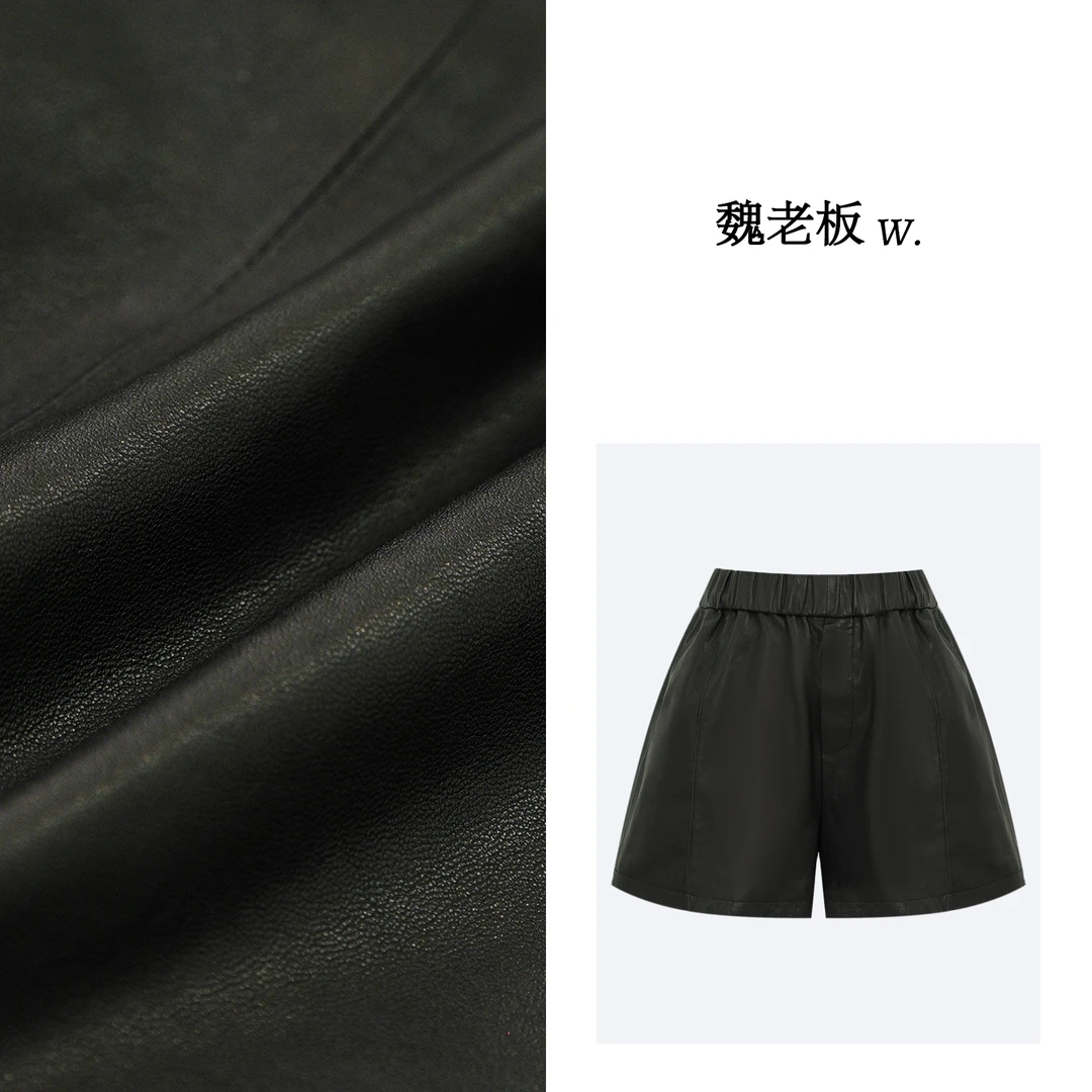 W.Diva【花月】绵羊皮时尚百搭高腰羊皮短裤2K0300850