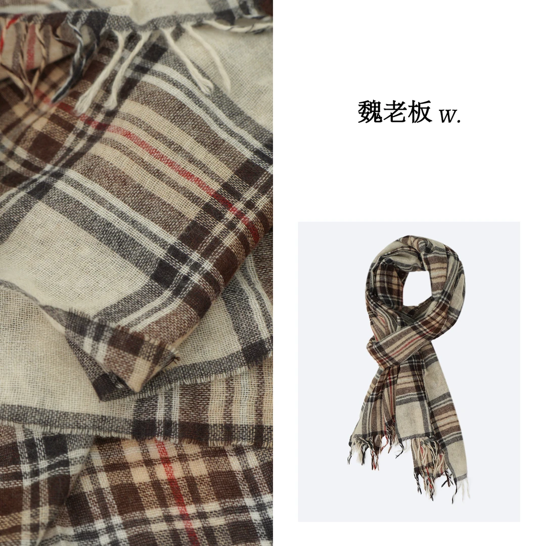 W.Diva【覆盆子】阿拉善100山羊绒格子流苏围巾0J1624231