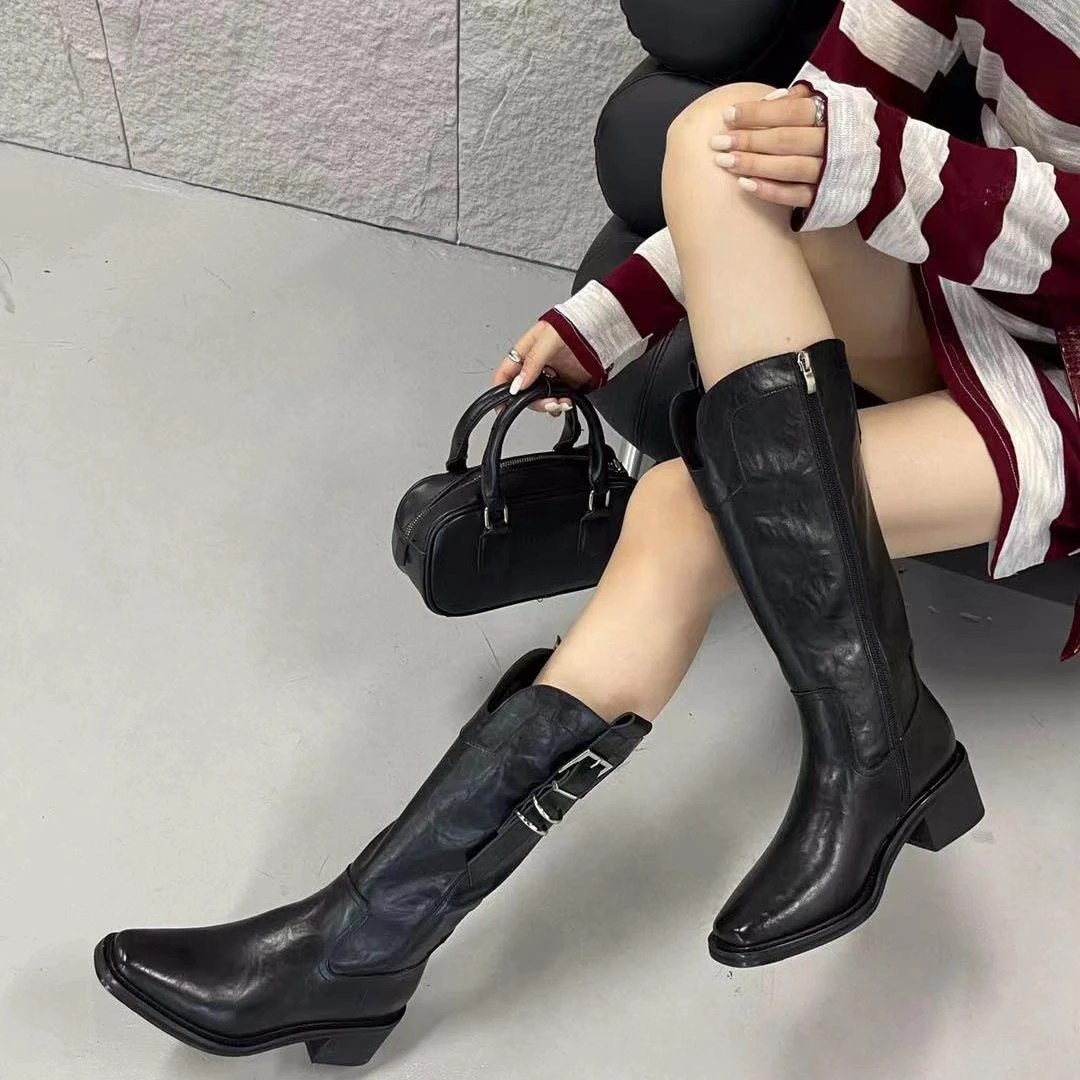 断码秋冬季不过膝骑士靴侧拉链高筒百搭时尚v口长靴子801-166