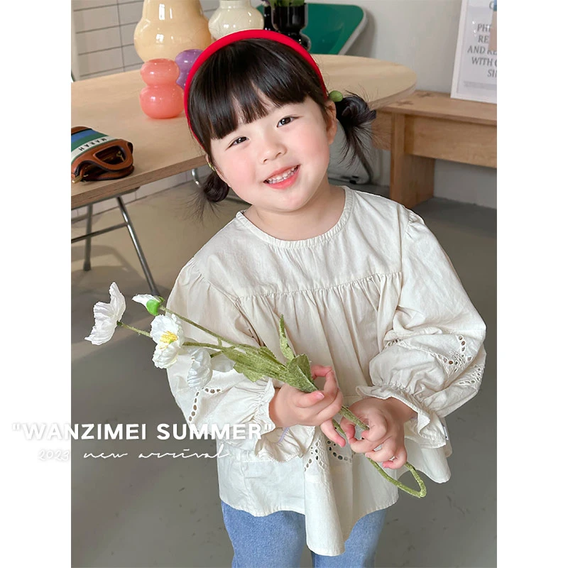 SASA的丸子妹女童衬衫夏季新款水洗全棉娃娃衫泡泡袖宝宝上衣1393