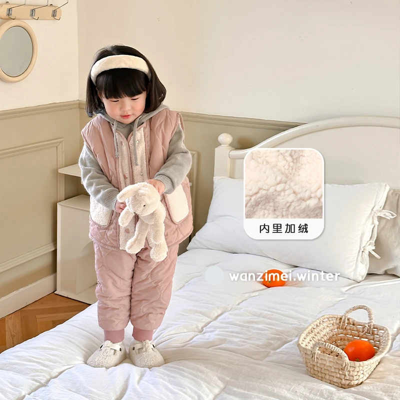 SASA的丸子妹棉服马甲长裤套装加绒1195