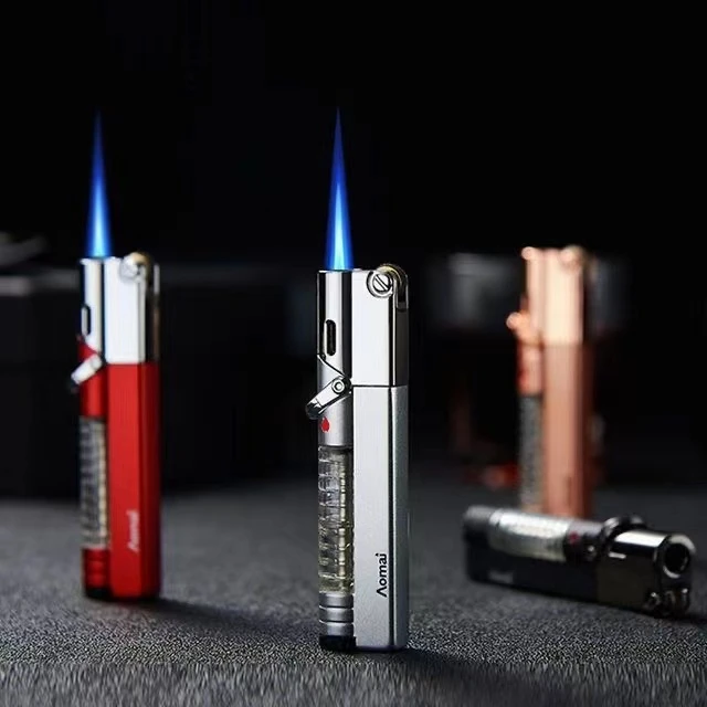 长条砂轮防风充气小巧便携直冲打火机透视仓