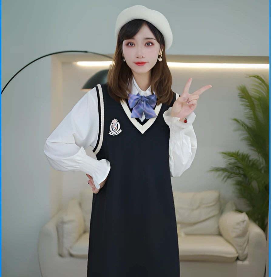 2024新款秋季针织两件套学院风宽松显瘦时尚少女中长款套装-72162