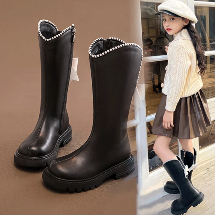 26到37码女童鞋儿童长靴子秋冬款新款冬季长筒高筒皮靴小公主洋气