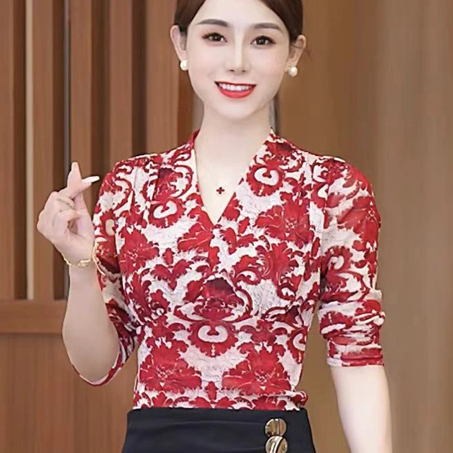 2025年碎花优雅气质女人味显瘦透气网纱秋季新款小衫时尚百搭洋气