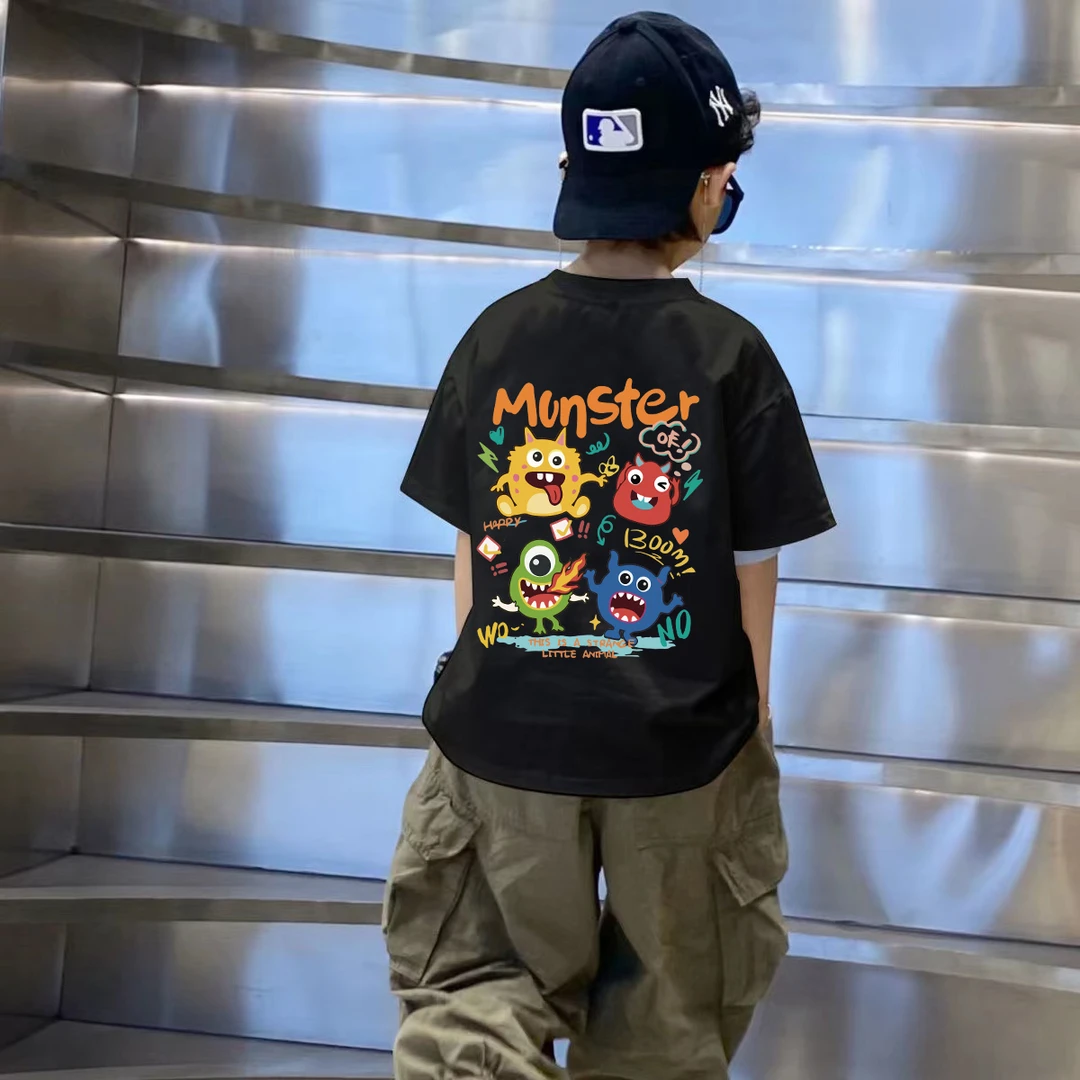 中大儿童纯棉t恤夏季学生男孩卡通帅气圆领短袖男童休闲百搭上衣